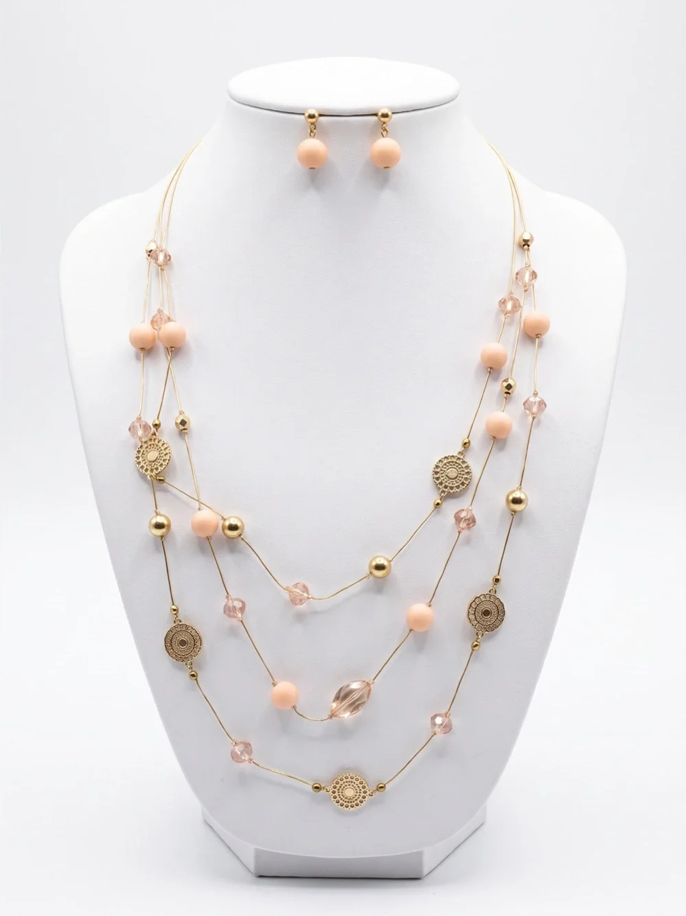 NWT Nicole Miller Three strand embellished long necklace & drop earrings set